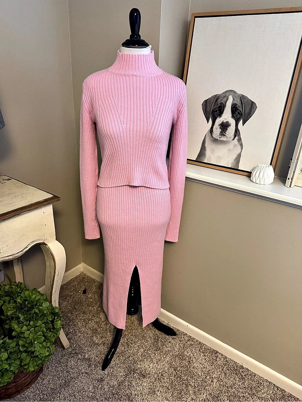 Happily Grey Pink Ribbed Turtleneck Sweater Set Size Medium